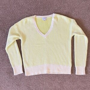 Evereve Lime Green and Cream Striped V-Neck Sweater